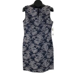 NEW Leslie Fay Floral Jacquard Sheath Dress Women's Size 12 Sleeveless Lined Zip